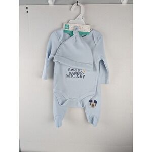 Disney Baby Light Blue Mickey Mouse Sweet Dreams Footie Pajamas and Hat Set 6/9M